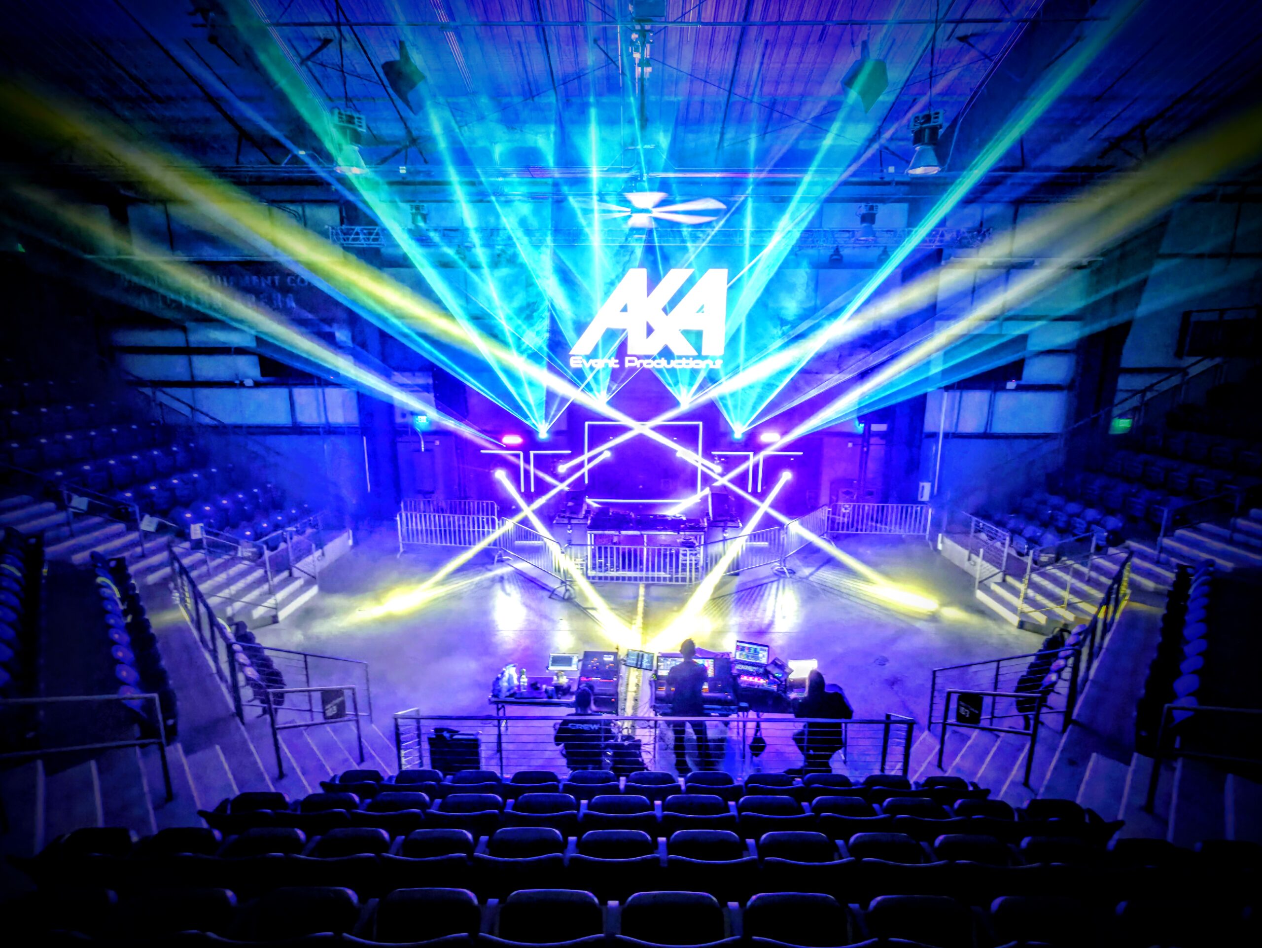 AKA Event Productions festival stage with PK Sound line arrays and lighting truss — Photo: AKA Event Productions at National Western Center
