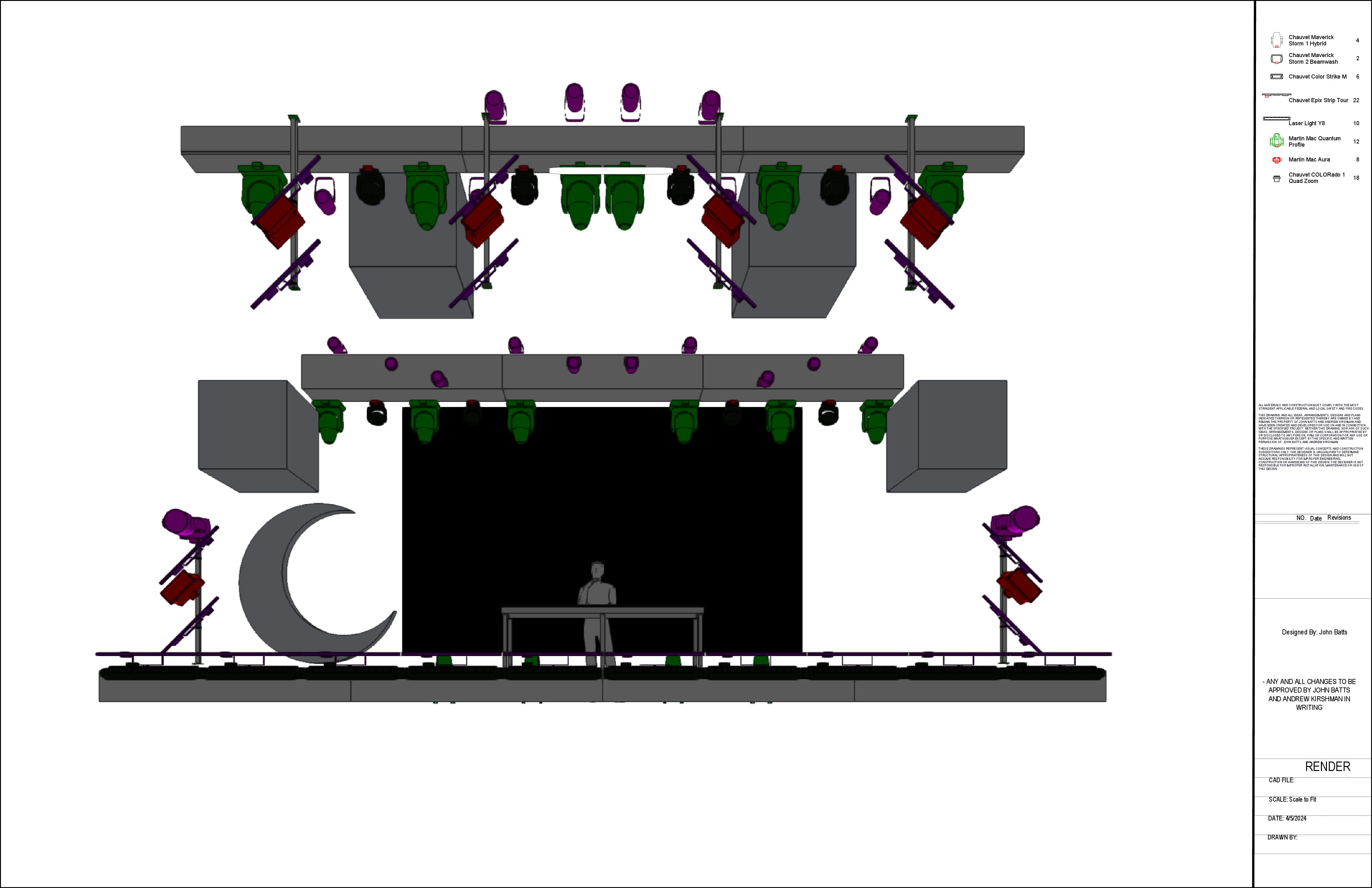 AKA Event Productions creative design — Effin Ogden Theatre 3D stage render with lighting visualization — Photo: AKA Event Productions / John Batts